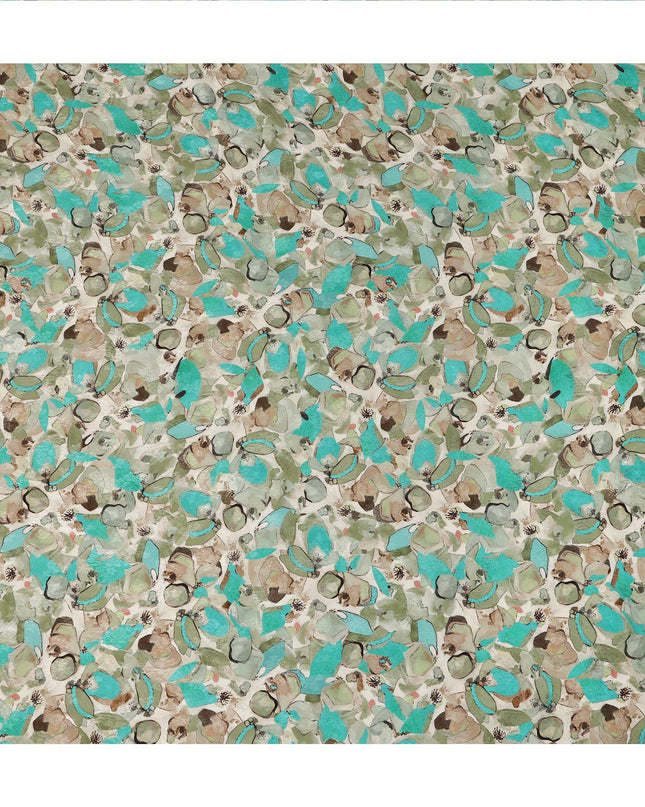 Teal Green Abstract Printed Viscose Fabric Contemporary Artistic Pattern Soft Flowing Dress Material 110 Cms India-D27320