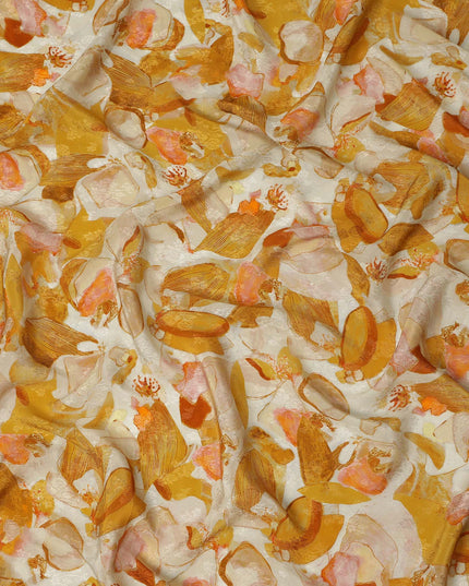 Ivory Abstract Floral Printed Viscose Fabric Soft Lightweight Flowing Modern Design Dress Material for Apparel Sewing Craft Use 110 Cms Width India Origin-D27318