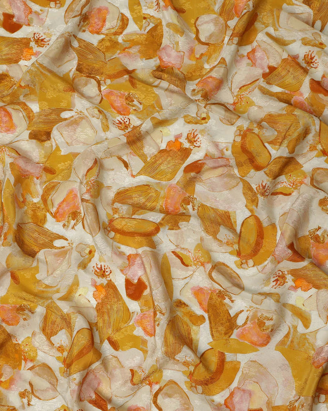 Ivory Abstract Floral Printed Viscose Fabric Soft Lightweight Flowing Modern Design Dress Material for Apparel Sewing Craft Use 110 Cms Width India Origin-D27318