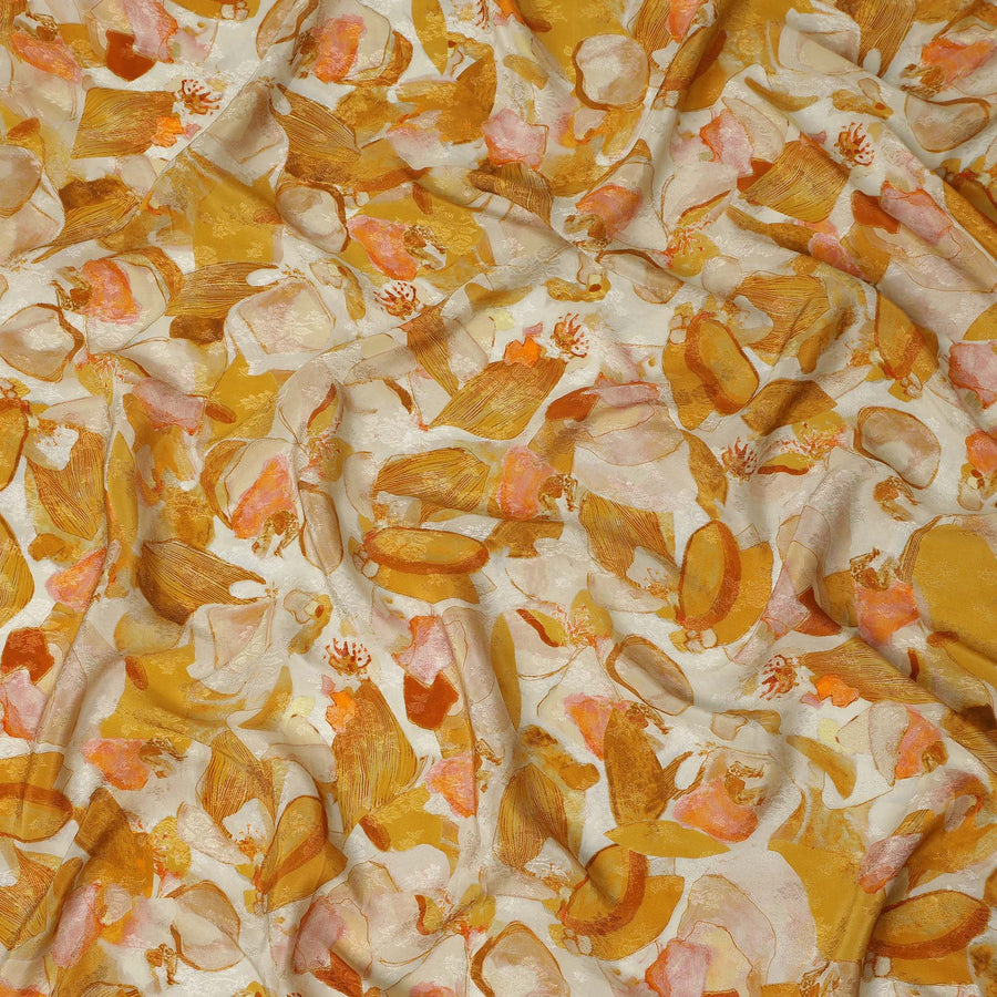 Ivory Abstract Floral Printed Viscose Fabric Soft Lightweight Flowing Modern Design Dress Material for Apparel Sewing Craft Use 110 Cms Width India Origin-D27318