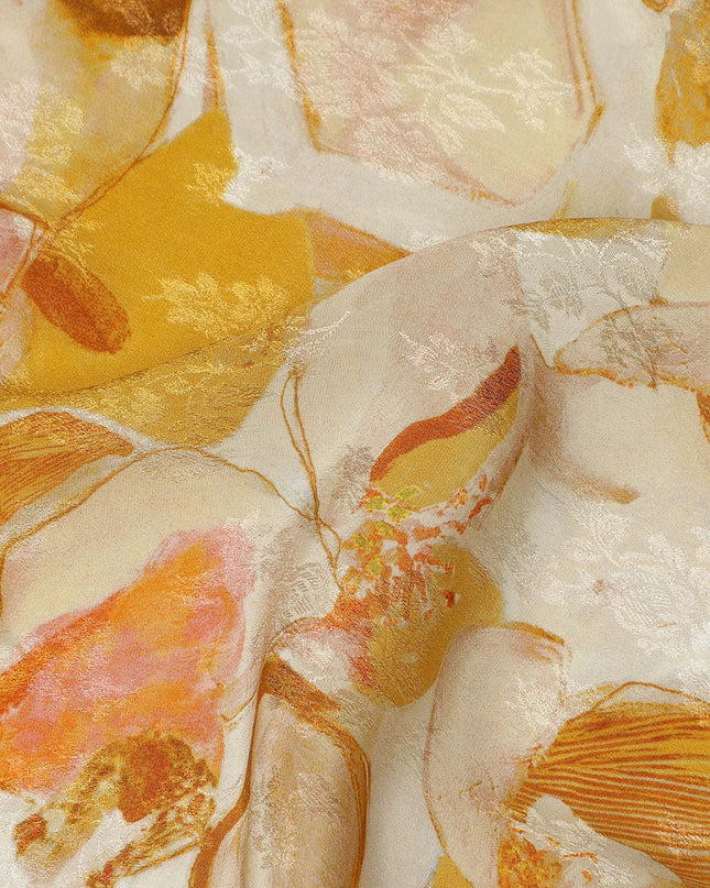 Ivory Abstract Floral Printed Viscose Fabric Soft Lightweight Flowing Modern Design Dress Material for Apparel Sewing Craft Use 110 Cms Width India Origin-D27318