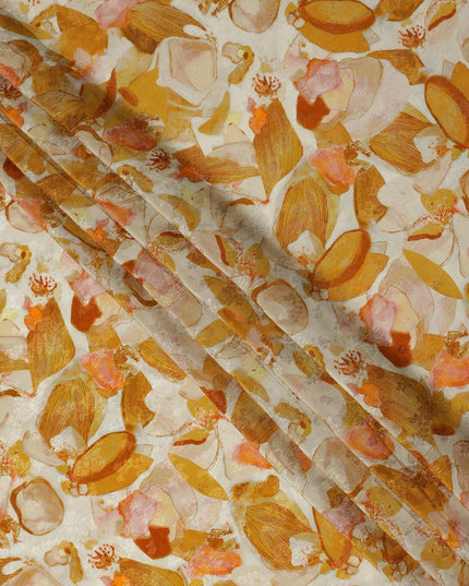 Ivory Abstract Floral Printed Viscose Fabric Soft Lightweight Flowing Modern Design Dress Material for Apparel Sewing Craft Use 110 Cms Width India Origin-D27318