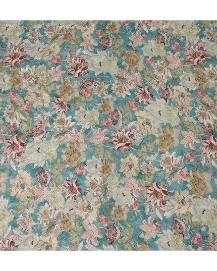 Teal Green Floral Printed Viscose Fabric 110 Cms India Origin-D27554