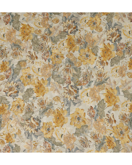 Ivory Cream Yellow Floral Printed Viscose Fabric 110 Cms India Origin-D27548
