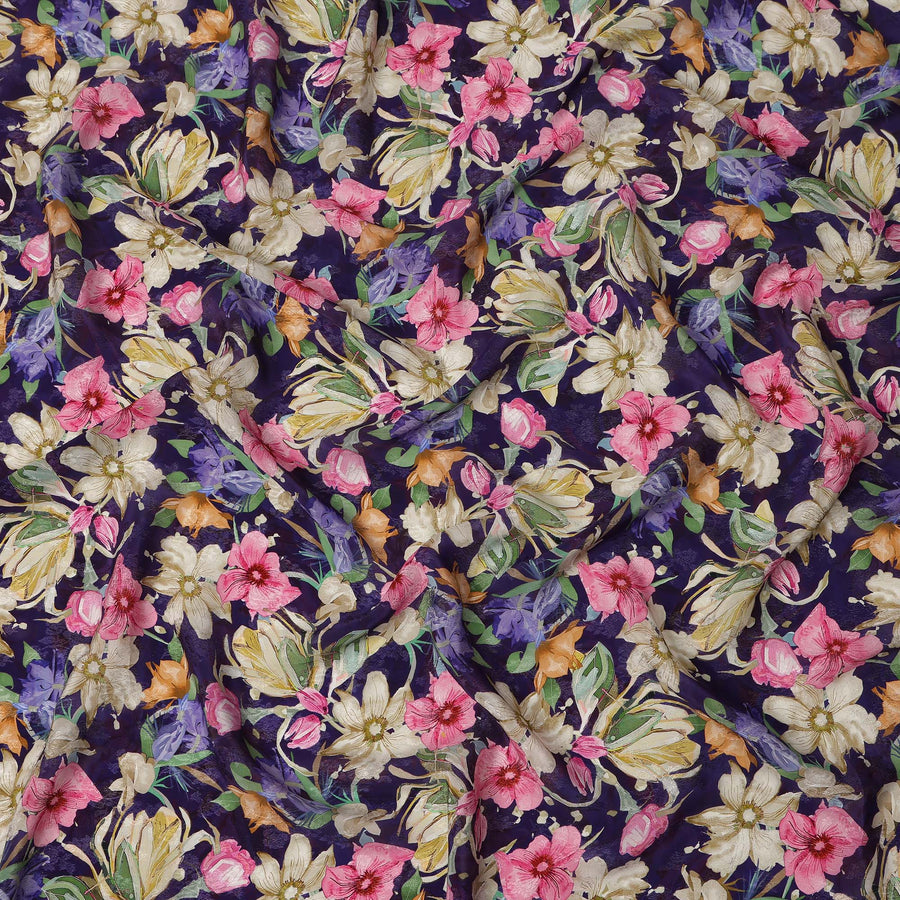 Dark Purple Floral Printed Viscose Fabric 110 Cms India Origin-D27553