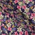 Navy Blue Multicolor Floral Allover Printed Viscose Modal Satin Fabric, 110 Cms, India-D26892