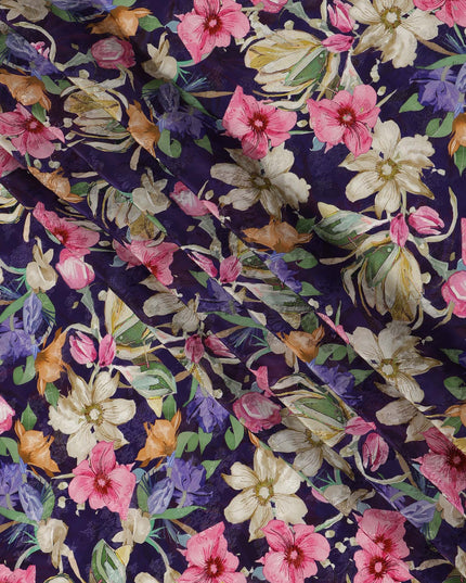 Dark Purple Floral Printed Viscose Fabric 110 Cms India Origin-D27553