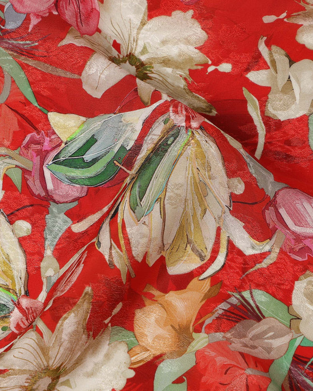 Red Floral Printed Viscose Fabric 110 Cms India Origin-D27551