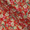 Crimson Red Pink & Ivory Floral Printed Viscose Silk Crepe Fabric 110 Cms India-D26863