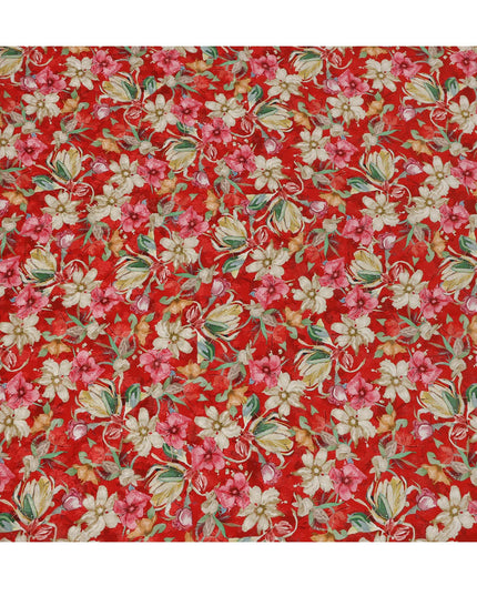 Red Floral Printed Viscose Fabric 110 Cms India Origin-D27551