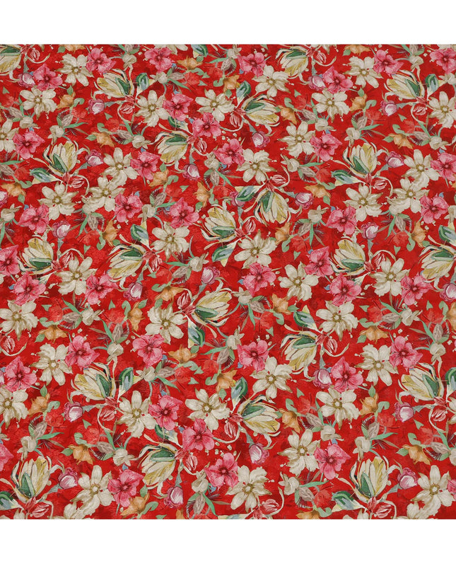 Red Floral Printed Viscose Fabric 110 Cms India Origin-D27551