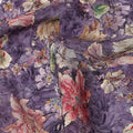 Purple Mauve Floral Allover Printed Viscose Modal Satin Fabric, 110 Cms, India-D26895
