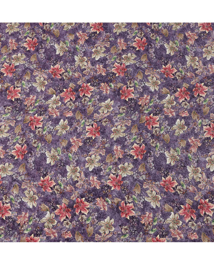 Purple Floral Printed Viscose Fabric 110 Cms India Origin-D27556