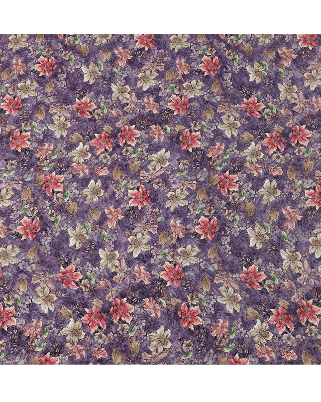 Purple Floral Printed Viscose Fabric 110 Cms India Origin-D27556