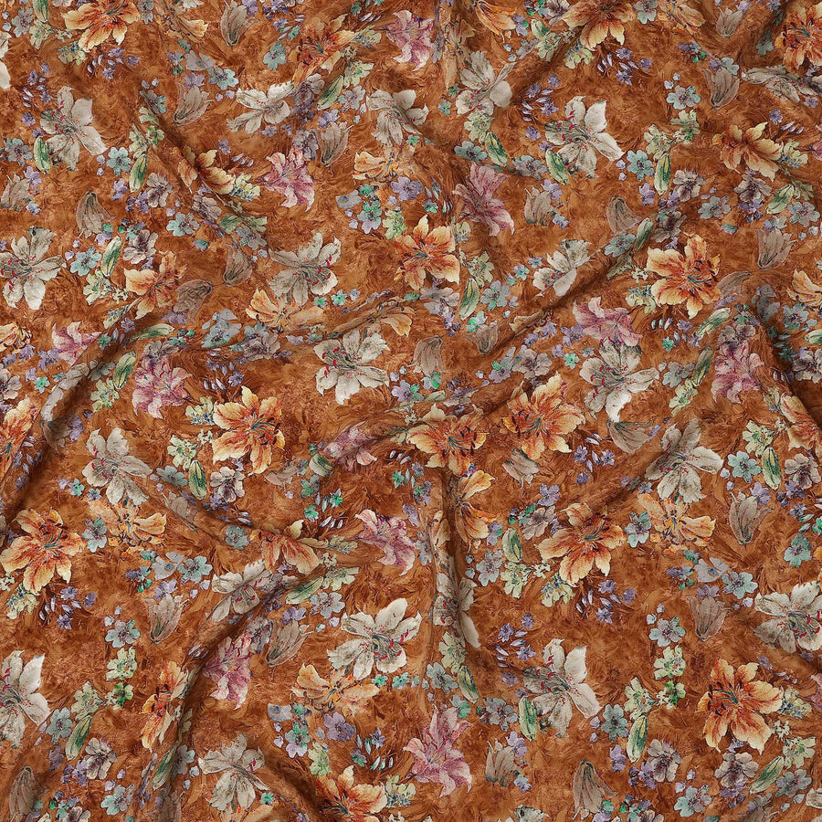 Brown Floral Printed Viscose Fabric 110 Cms India Origin-D27559