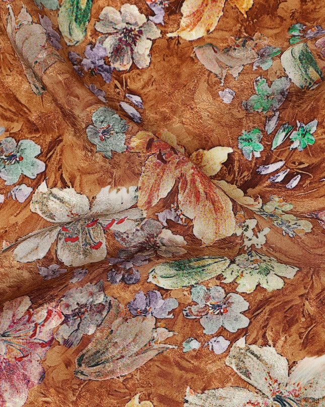 Brown Floral Printed Viscose Fabric 110 Cms India Origin-D27559