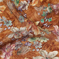 Brown Vintage Floral Allover Printed Viscose Modal Satin Fabric, 110 Cms, India-D26890