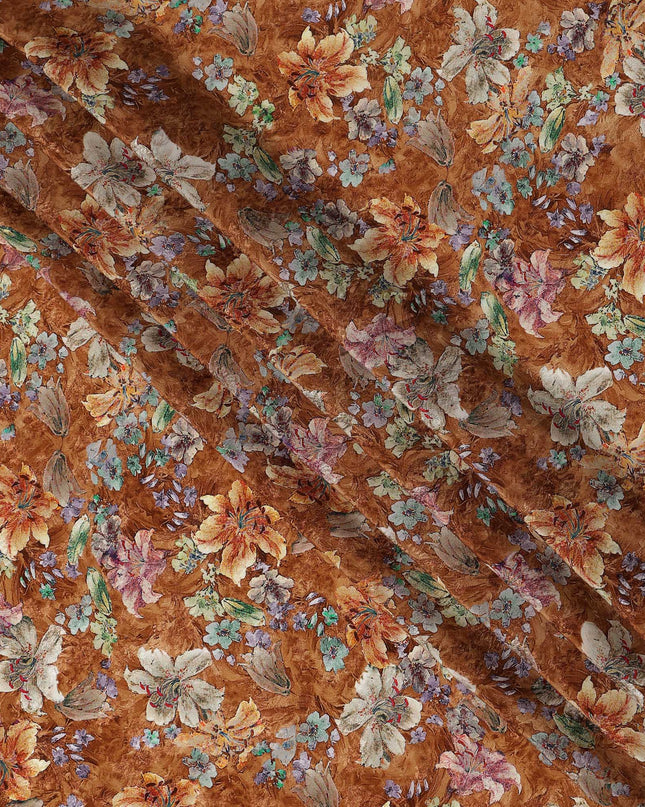 Brown Floral Printed Viscose Fabric 110 Cms India Origin-D27559