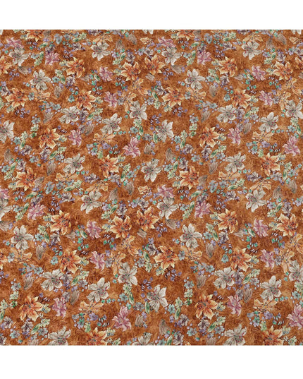 Brown Vintage Floral Allover Printed Viscose Modal Satin Fabric, 110 Cms, India-D26890