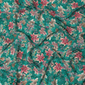 Teal Green Multicolor Floral Allover Printed Viscose Modal Satin Fabric, 110 Cms, India-D26893