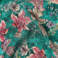 Teal Green Floral Printed Viscose Fabric 110 Cms India Origin-D27552