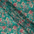 Teal Green Multicolor Floral Allover Printed Viscose Modal Satin Fabric, 110 Cms, India-D26893