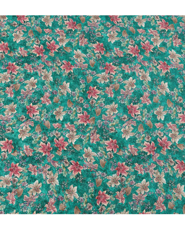 Teal Green Floral Printed Viscose Fabric 110 Cms India Origin-D27552