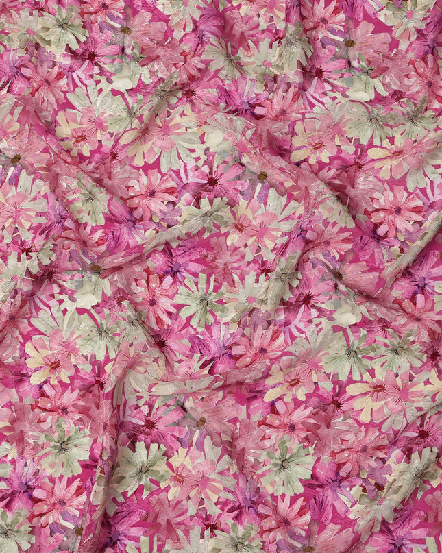 Pink Floral Printed Viscose Fabric 110 Cms India Origin-D27555