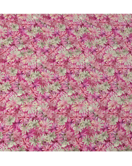 Pink Abstract Floral Allover Printed Viscose Modal Satin Fabric, 110 Cms, India-D26891