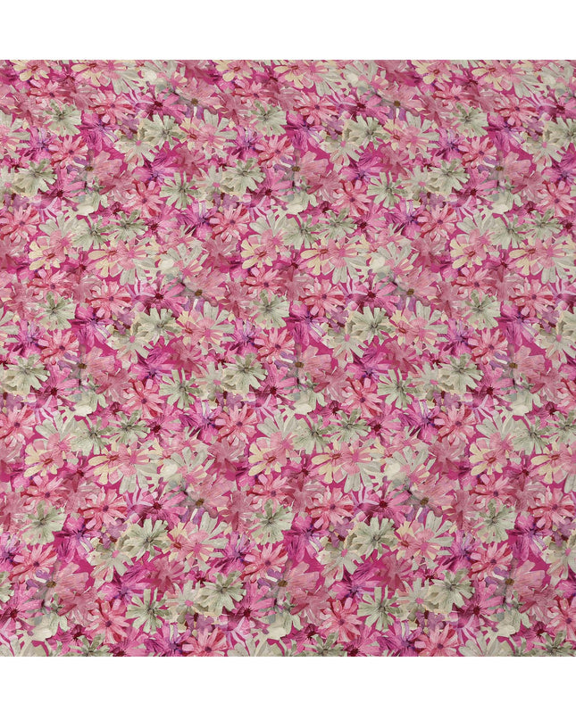 Pink Abstract Floral Allover Printed Viscose Modal Satin Fabric, 110 Cms, India-D26891