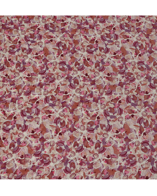 Ivory Mauve Plum & Rust Abstract Floral Printed Viscose Silk Crepe Fabric 110 Cms India-D26862