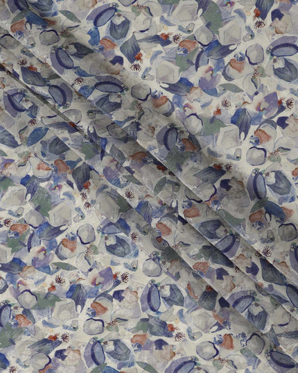 Powder Blue Abstract Printed Viscose Fabric Modern Artistic Pattern Soft Lightweight Apparel Material 110 Cms India-D27321