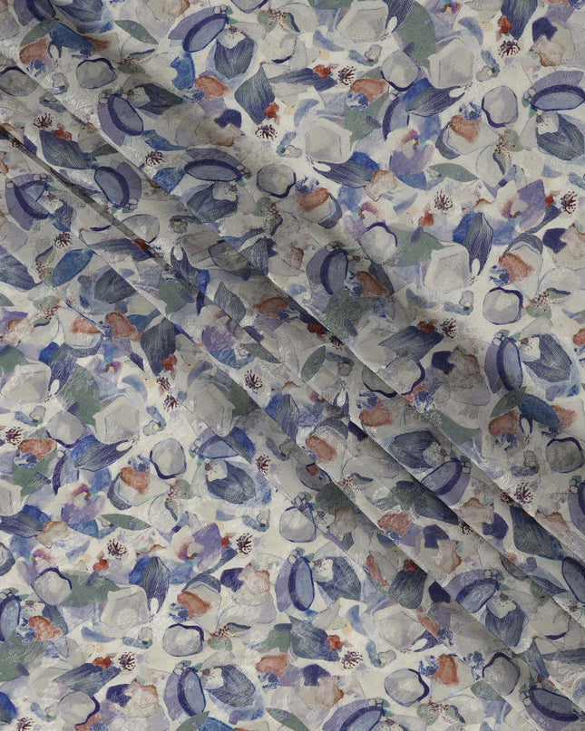 Powder Blue Abstract Printed Viscose Fabric Modern Artistic Pattern Soft Lightweight Apparel Material 110 Cms India-D27321