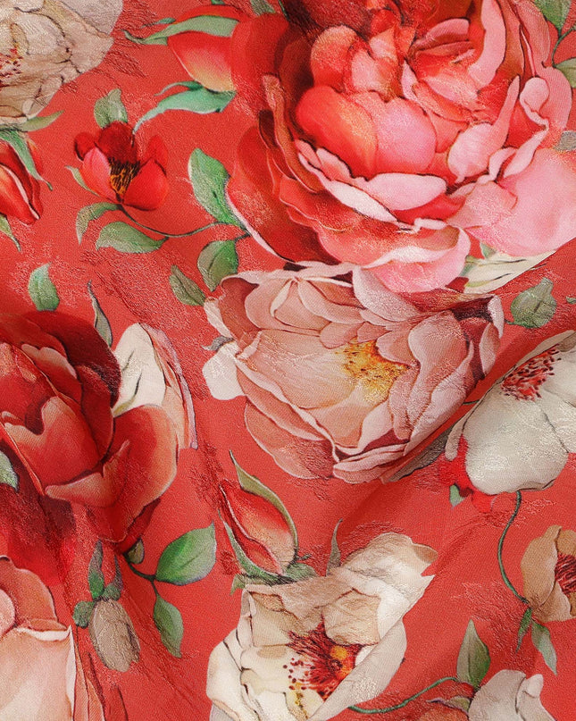 Red Floral Printed Viscose Fabric Soft Lightweight Flowing Dress Material for Apparel Sewing Craft Fashion Use 110 Cms Width India Origin-D27316