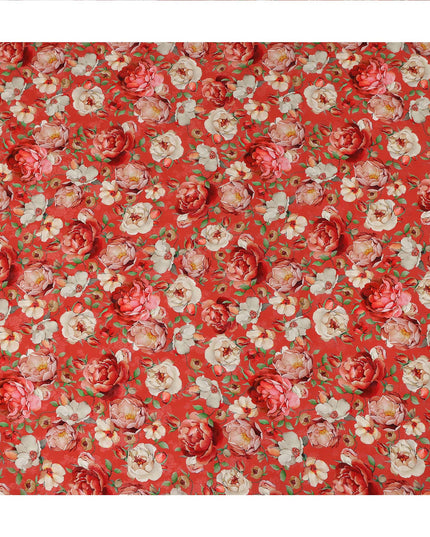 Red Floral Printed Viscose Fabric Soft Lightweight Flowing Dress Material for Apparel Sewing Craft Fashion Use 110 Cms Width India Origin-D27316