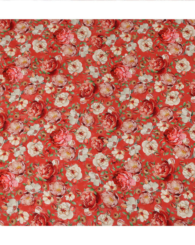 Red Floral Printed Viscose Fabric Soft Lightweight Flowing Dress Material for Apparel Sewing Craft Fashion Use 110 Cms Width India Origin-D27316