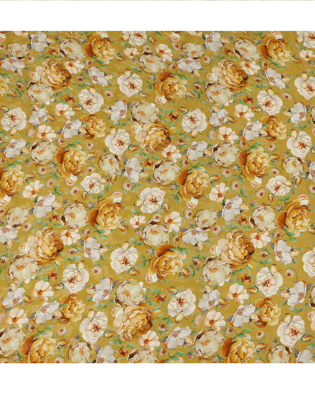 Mustard Yellow Floral Printed Viscose Fabric Soft Lightweight Flowing Dress Material for Apparel Sewing Craft Fashion Use 110 Cms Width India Origin-D27315