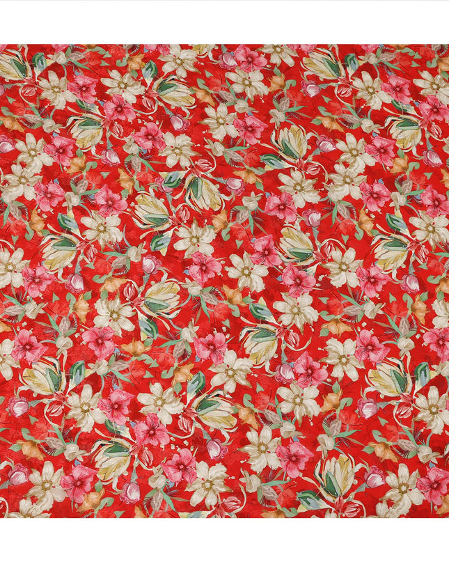 Red Floral Printed Viscose Fabric Soft Lightweight Flowing Dress Material for Apparel Sewing Craft Use 110 Cms Width India Origin-D27311