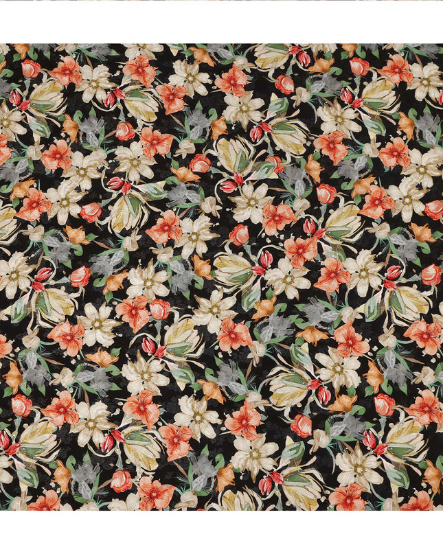 Black Floral Printed Viscose Fabric Soft Flowing Lightweight Dress Material for Apparel Sewing Craft Use 110 Cms Width India Origin-D27310