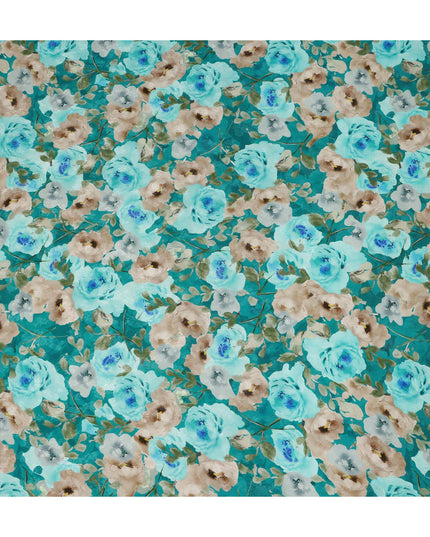 Teal Green Floral Printed Viscose Fabric 110 Cms India Origin-D27549