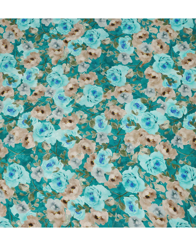 Teal Green Floral Printed Viscose Fabric 110 Cms India Origin-D27549