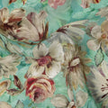 Mint Green Beige & Blush Floral Printed Viscose Silk Crepe Fabric 110 Cms India-D26860