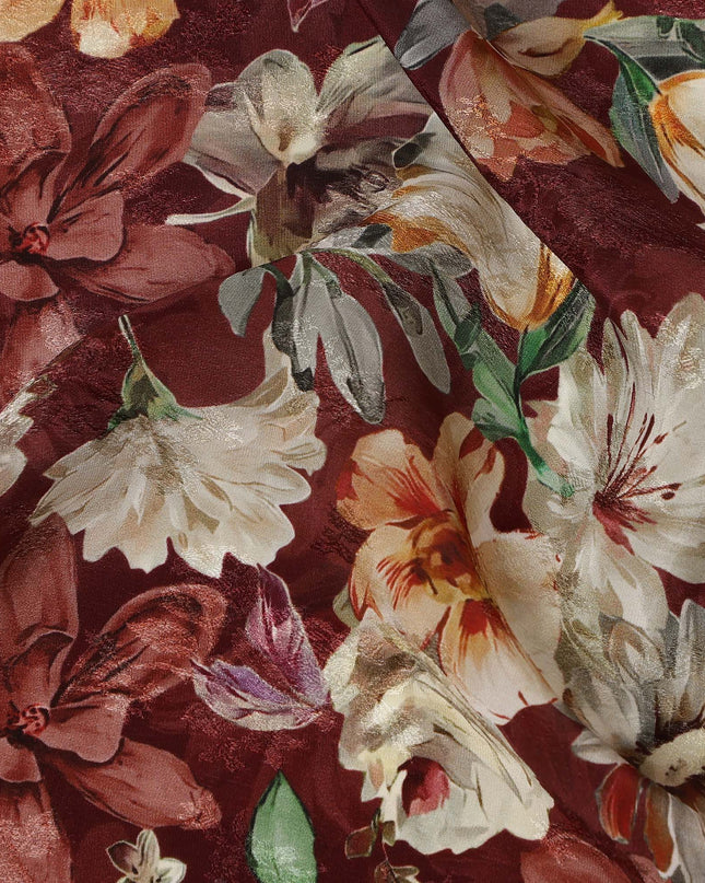 Maroon Floral Printed Viscose Fabric 110 Cms India Origin-D27561