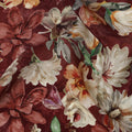 Deep Wine Maroon Ivory & Beige Floral Printed Viscose Silk Crepe Fabric 110 Cms India-D26864