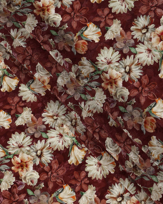 Maroon Floral Printed Viscose Fabric 110 Cms India Origin-D27561