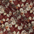 Deep Wine Maroon Ivory & Beige Floral Printed Viscose Silk Crepe Fabric 110 Cms India-D26864