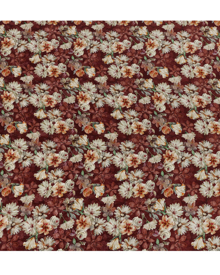 Maroon Floral Printed Viscose Fabric 110 Cms India Origin-D27561