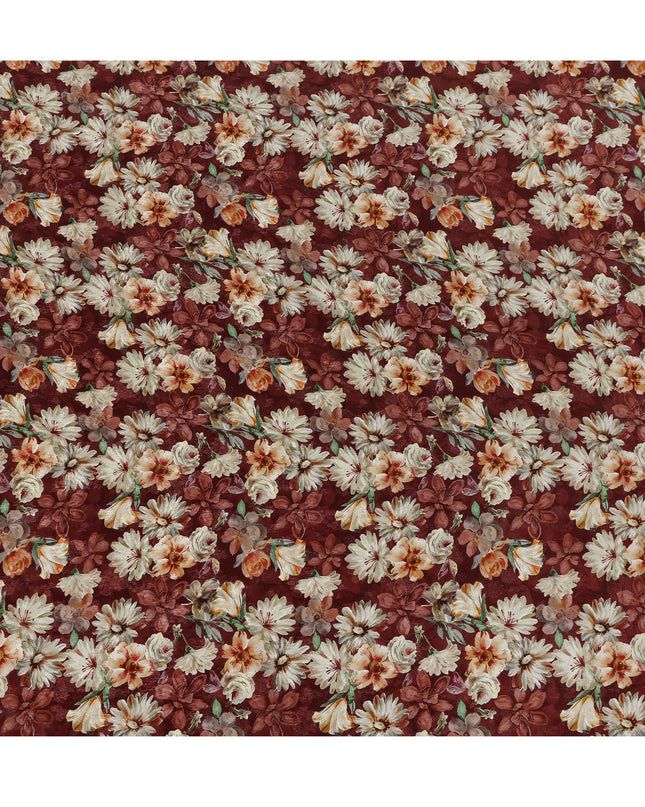 Maroon Floral Printed Viscose Fabric 110 Cms India Origin-D27561