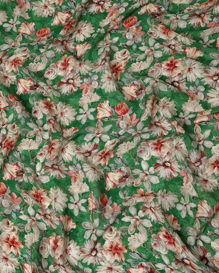 Green Floral Printed Viscose Fabric 110 Cms India Origin-D27560