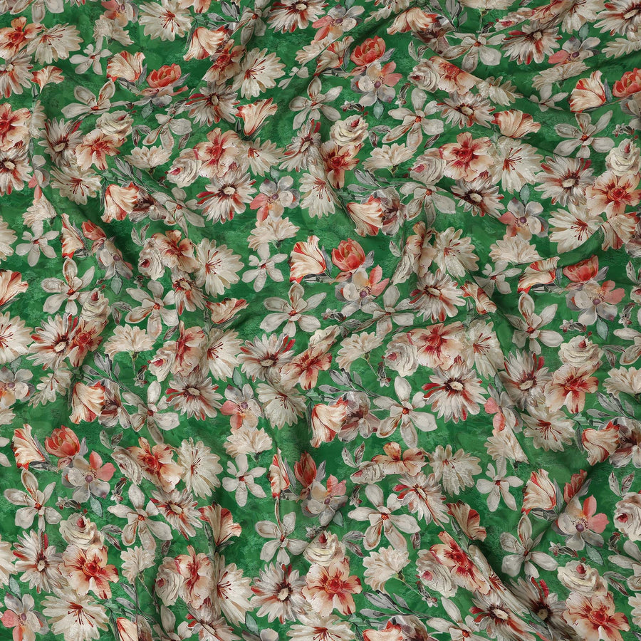 Green Floral Printed Viscose Fabric 110 Cms India Origin-D27560